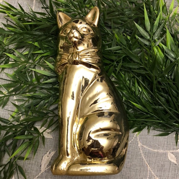 Mr. Lucky VINTAGE Golden Cat FENG SHUI Ceramic Statue